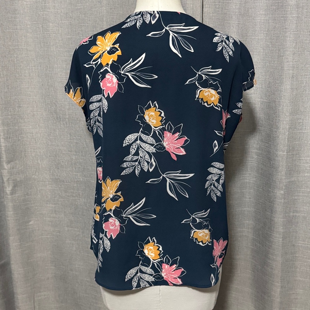 Apt 9 Short Sleeve ButtonUp Blouse-S-Poly-Floral Print-Teal/Pink/White/Orange - Picture 8 of 12